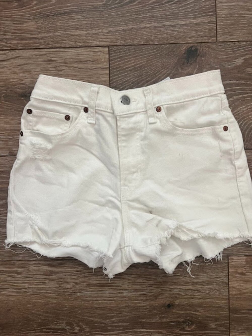 Levi's White Distressed Cutoff High Rise Denim Jean Shorts Size 27